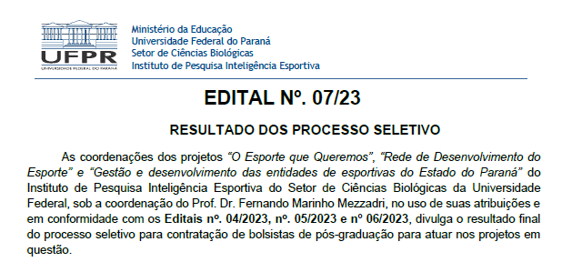 EDITAL Nº. 07/23 – RESULTADO DOS PROCESSO SELETIVO