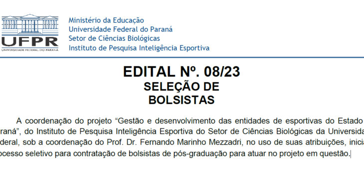 EDITAL Nº. 08/23 – SELEÇÃO DE BOLSISTAS