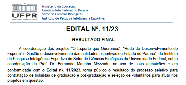 EDITAL Nº. 11/23 – RESULTADO FINAL